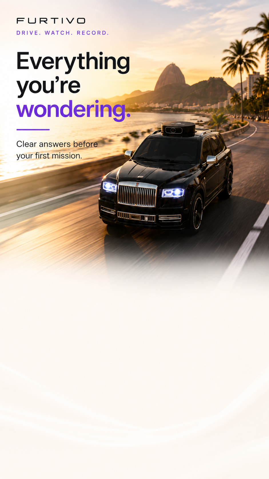 FURTIVO SUV with roof camera driving a coastal road at golden hour — Everything you're wondering